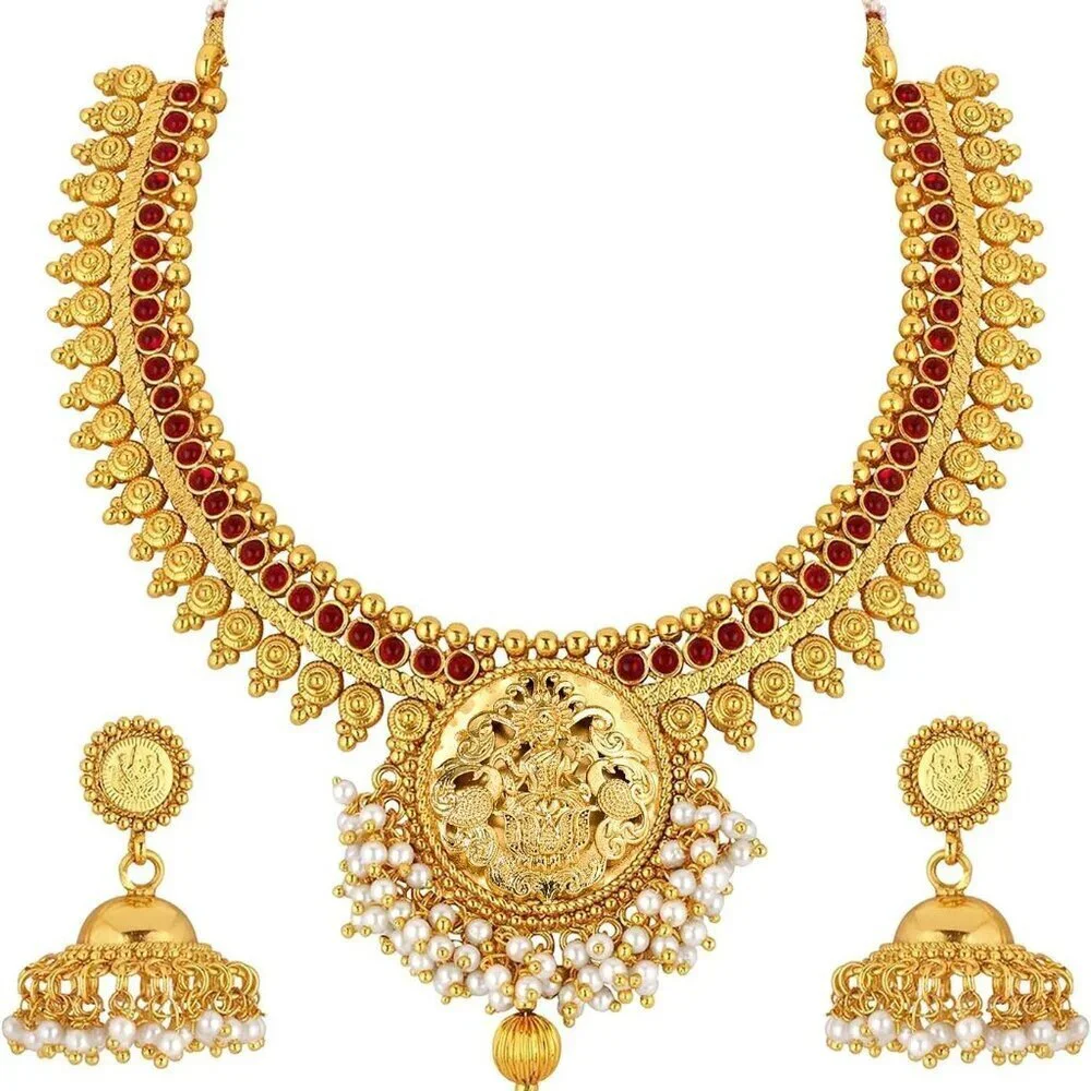 Indian Jhumka and Necklace Set Faux Stone Ethnic Wedding Jewelry Women